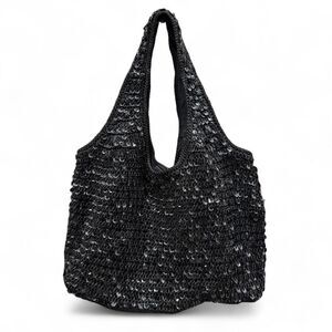 Y2K Sparkly Black Sequin Shoulder Bag Knit Party Purse